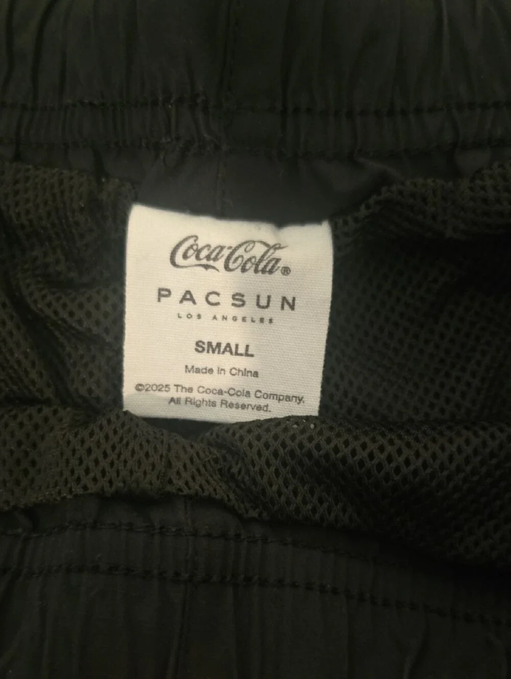 Pacsun Coca Cola Black Swim Trunks with White Script Logo
